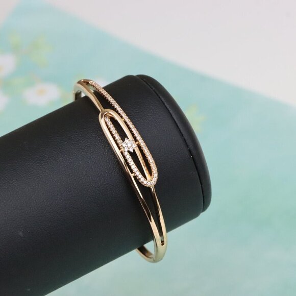 Rose Gold Bangle with Oval Loop and Center Flower Stone Accent, XPBL0546 - Picture 8 of 12